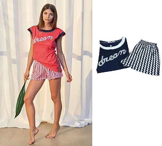 PIGIAMA DONNA MOD.COREN ASS.BLU NAVY-FRUTTI ROSSI TAG.S-XL
