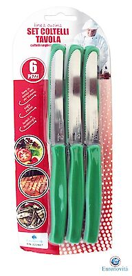 Foto di COLTELLI DA TAVOLA SEGHETTATI SET 6PZ VERDI
