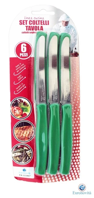 COLTELLI DA TAVOLA SEGHETTATI SET 6PZ VERDI