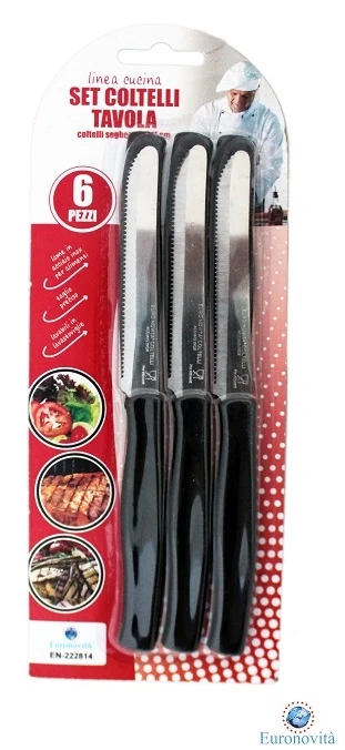 COLTELLI DA TAVOLA SEGHETTATI SET 6PZ NERI