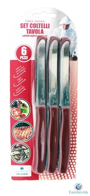 COLTELLI DA TAVOLA SEGHETTATI SET 6PZ MARRONI