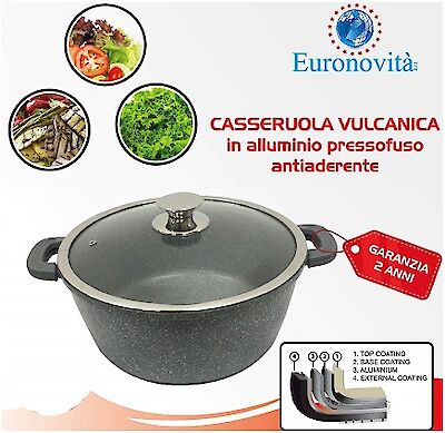 Foto di CASSERUOLA VUL.GRIGIA ALL.PRE.C/COP IN VETRO MAN.SIL.24CM