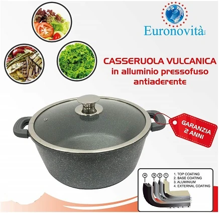 CASSERUOLA VUL.GRIGIA ALL.PRE.C/COP IN VETRO MAN.SIL.24CM