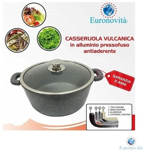CASSERUOLA VUL.GRIGIA ALL.PRE.C/COP IN VETRO MAN.SIL.28CM
