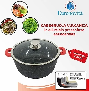 Foto di CASSERUOLA VUL.NERA ALL.PRE.C/COP IN VETRO MAN.SIL.24CM