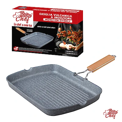 Foto di GRIGLIA/BISTECCHIERA CON MANICO PIEG. INDUZ. 36CM GRIGIA