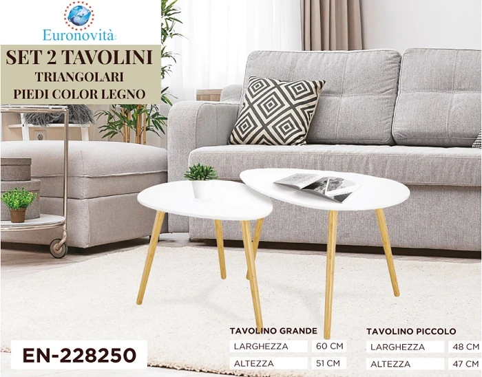 TAVOLINI SET 2PZ OVALOIDI CON PIEDI COLOR LEGNO