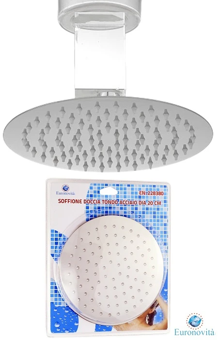 SOFFIONE DOCCIA TONDO ACCIAIO DIAM.20 CM.