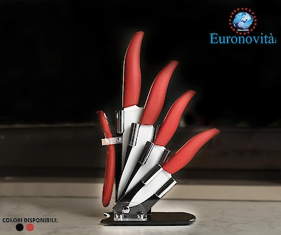 Foto di COLTELLI 6PZ CERAMICA MANICO ROSSO