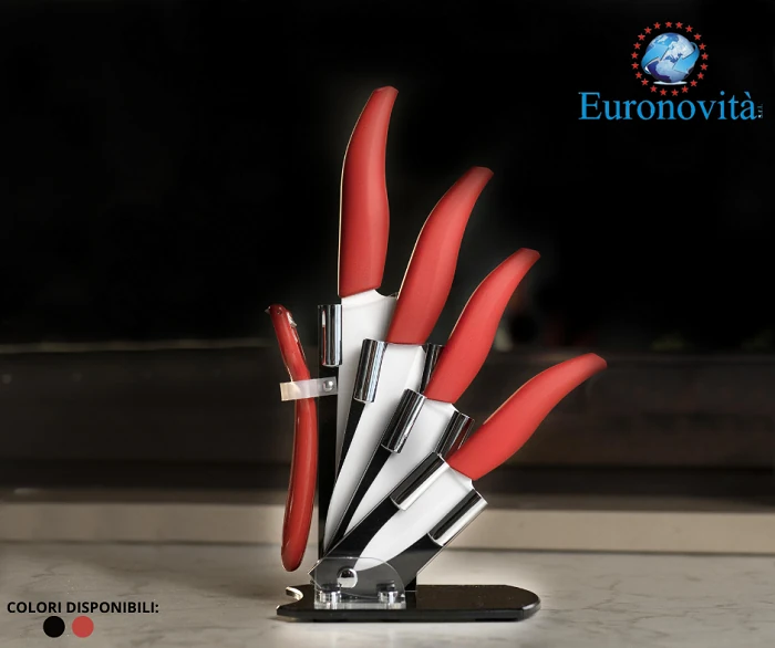 COLTELLI 6PZ CERAMICA MANICO ROSSO
