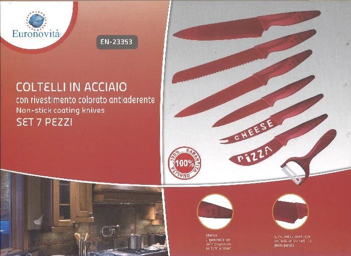 COLTELLI SET 7PZ ROSSI RIVESTIMENTO