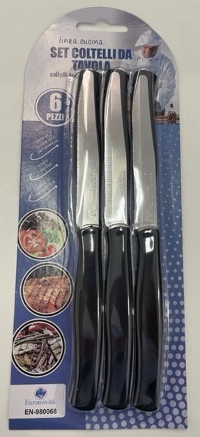 COLTELLI DA TAVOLA SEGHETTATI DENTI STRETTI 6PZ. NERI