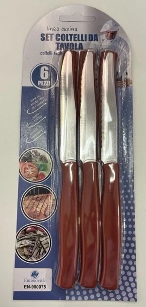 COLTELLI DA TAVOLA SEGHETTATI DENTI STRETTI 6PZ. MARRONE