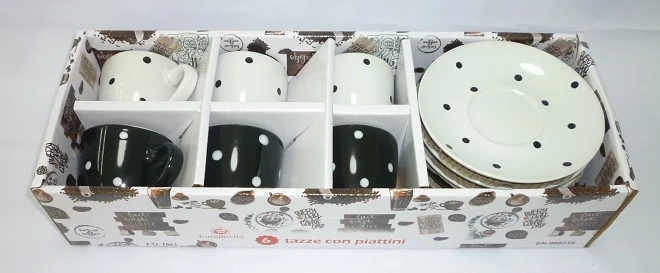 TAZZA DA BAR C/PIATTINO 6PZ COLORATE DECORO POIS