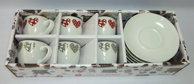 TAZZA DA BAR C/PIATTINO 6PZ COL. DECORO SFONDO BIANCO CU