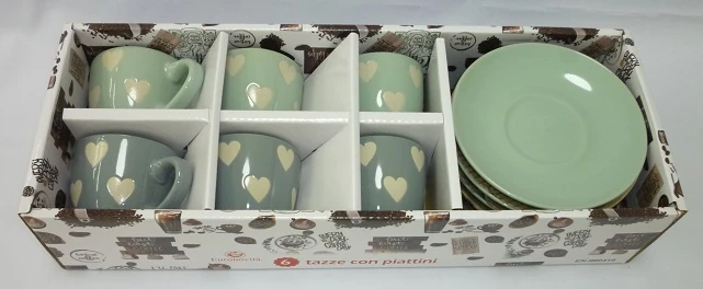 TAZZA DA BAR 6PZ C-PIATT. COL. SFONDO COLORATO E MULTICO