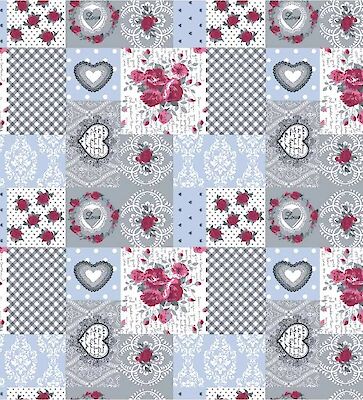 Foto di TESSUTO COTONE H.142CM 145GSM ROSE SFONDO CELESTE