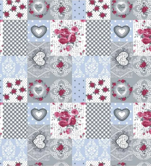 TESSUTO COTONE H.142CM 145GSM ROSE SFONDO CELESTE