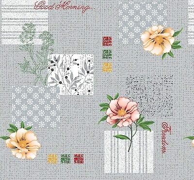 Foto di TESSUTO POLICOTONE H.140CM 80GSM FIORI SFONDO GRIGIO