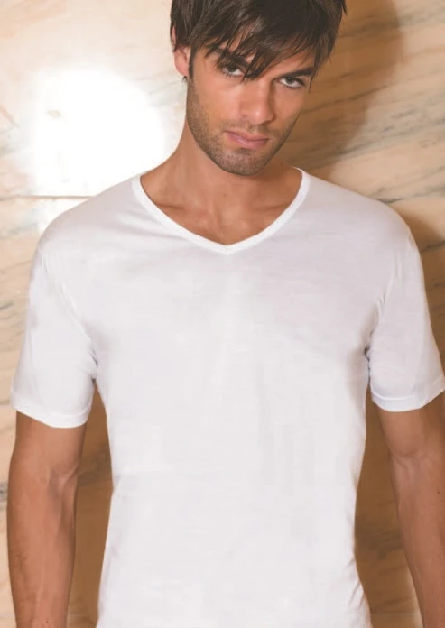 MAGLIA UOMO BIANCA 100% COTONE M/M COLLO "V"