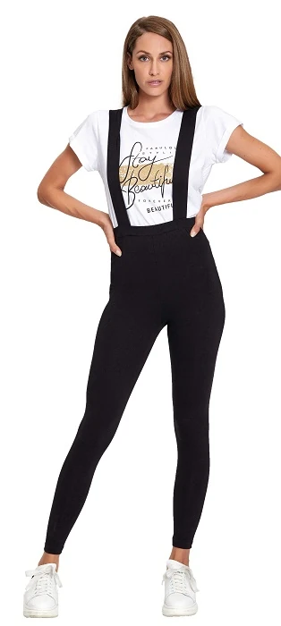 LEGGINGS DONNA VITA ALTA CON BRETELLE NERO TAG.M/L