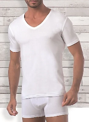 Foto di MAGLIA UOMO SCOLLO A PUNTA BIANCO TAG.L5 100% COTONE