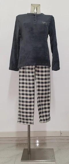 PIGIAMA DONNA CORAL FLAN.100% POL.ANTRACITE/GRIGIO TG.S-XL